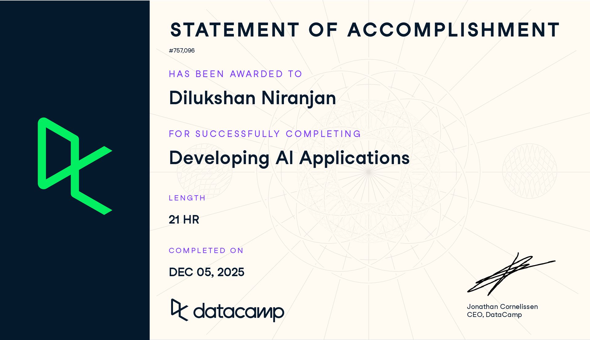 Developing AI Applications certificate