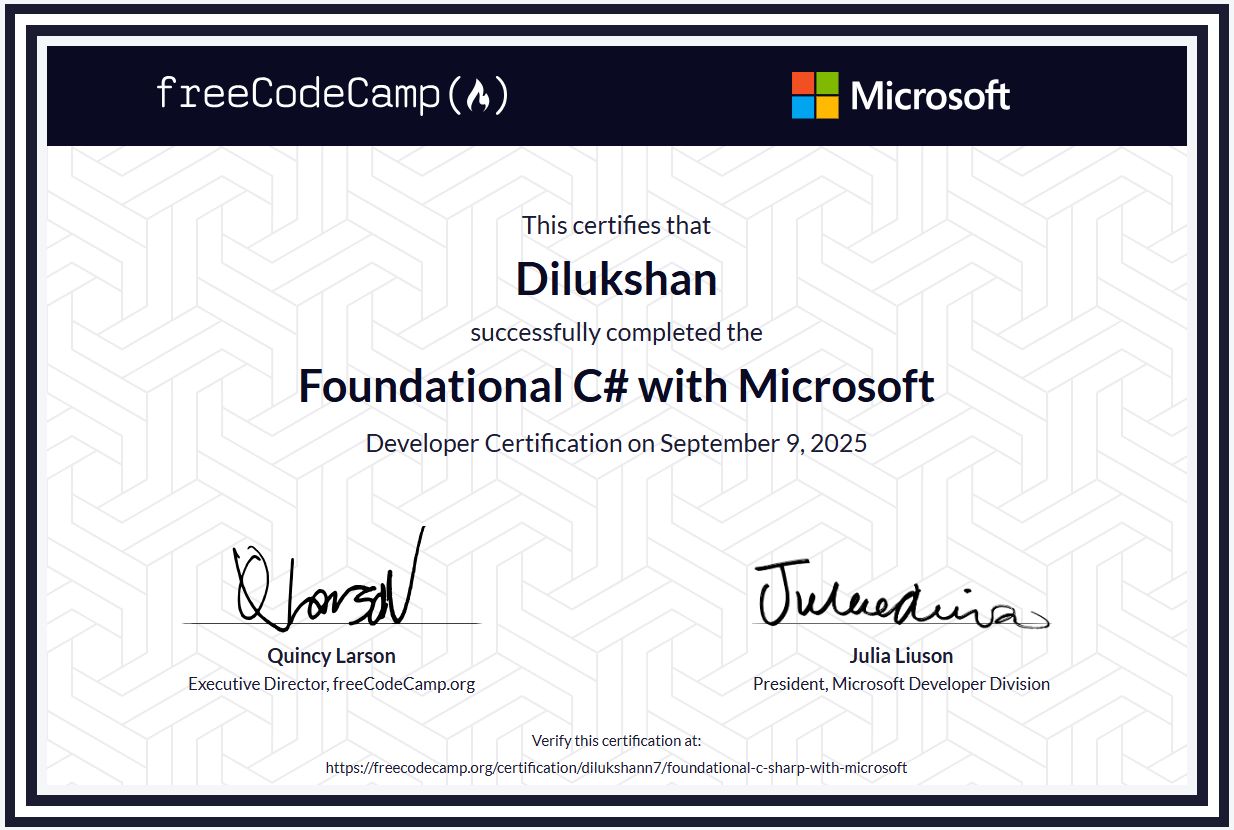 Foundational C# with Microsoft certificate
