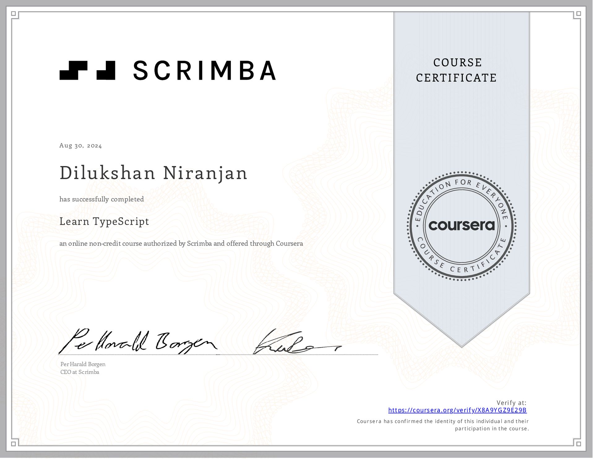 Learn TypeScript certificate